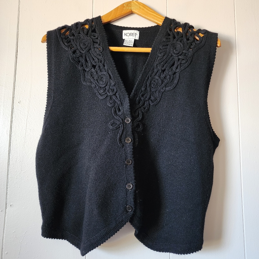Vintage Koret Lambswool Acrylic Knit Vest Women’s Large Black Button Front